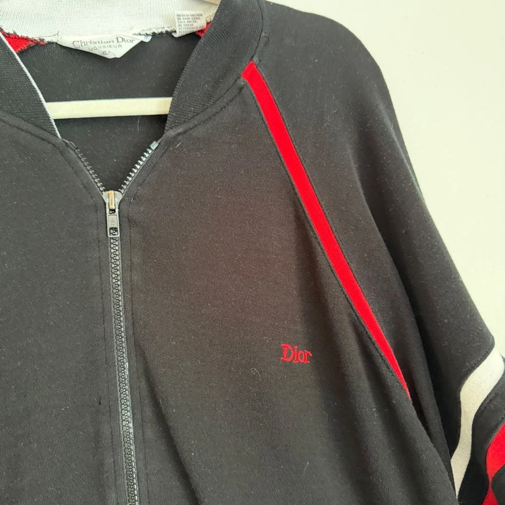 Vintage Christian Dior Monsieur Varsity Track Jacket Zip Up Mens XL Black Luxury
